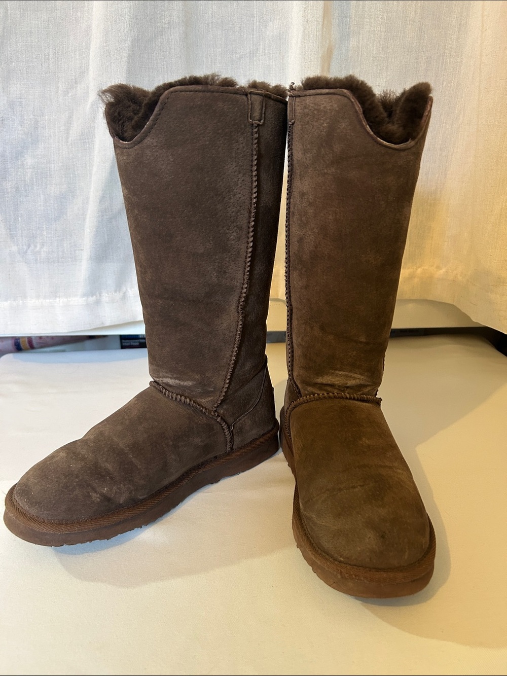 Lamo Brown Suede Shearling-Lined Knee Boots